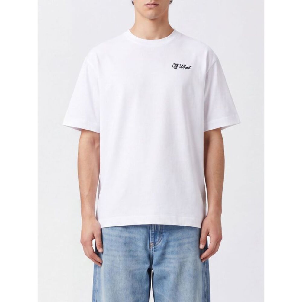 Off-White Men Short-Sleeve Off-White Cotton T-Shirt With Arrow Logo Print